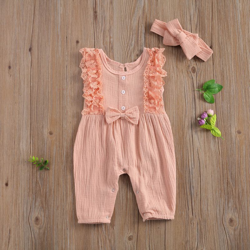 Newborn Infant Baby Girls Clothes Sleeveless Lace Romper 2023 Spring Summer Outfits - Image 3