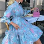 Bohemian Dress Women Floral Print Long Sleeves Belt For Dress - Image 4