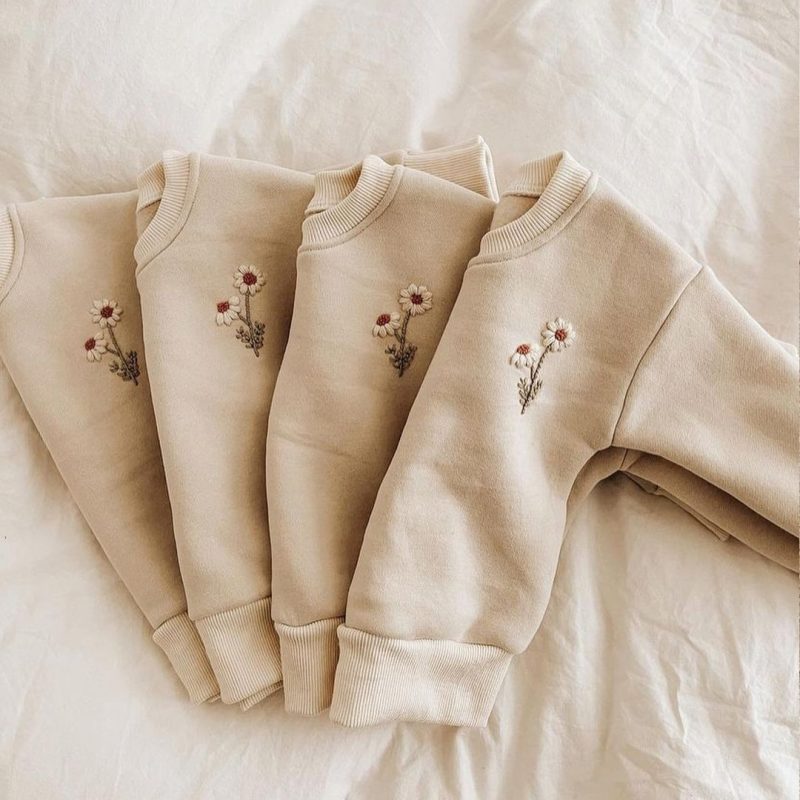 Baby Girls Clothes Set Fleece Embroidery Daisy Pullover Sweatshirt+Jogger Pants - Image 3