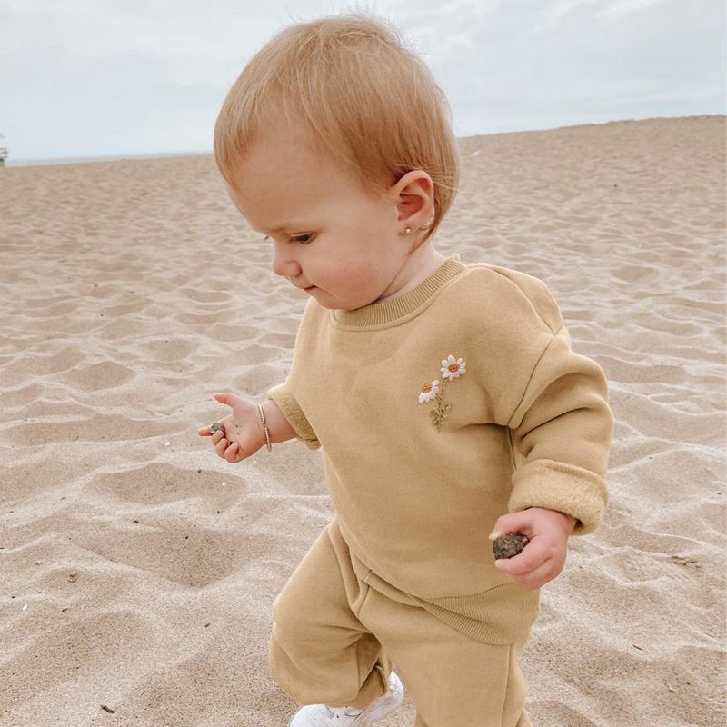 Baby Girls Clothes Set Fleece Embroidery Daisy Pullover Sweatshirt+Jogger Pants - Image 5