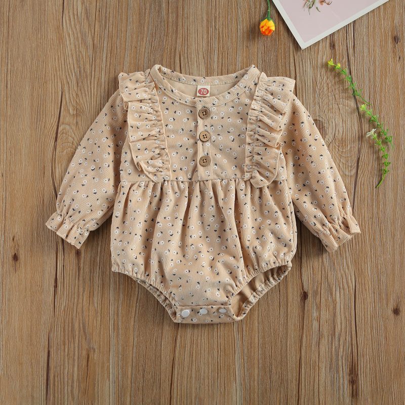 Cute Baby Corduroy Floral Print Long Sleeve Romper Jumpsuit - Image 6