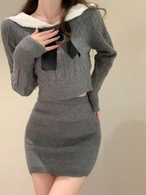 Women Knitted Sweater + Mini Skirts 2023 Summer Fashion Outfits