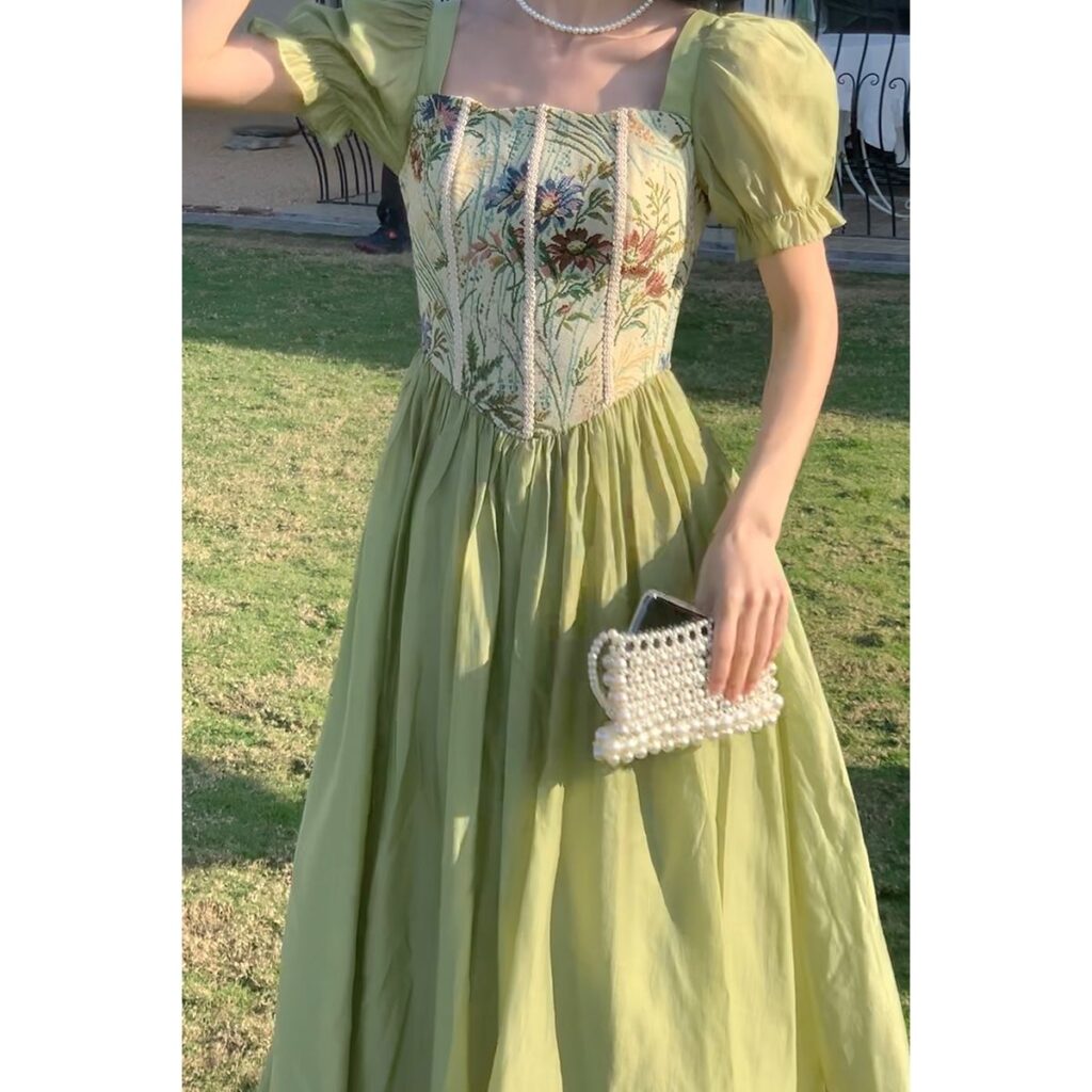 Women French Style Ink Green Maxi Dress Summer Outfits - Image 5