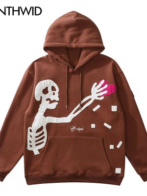 Hip Hop Streetwear Hoodie Sweatshirt Skeleton Patch Fleece Hooded Spring Outfits