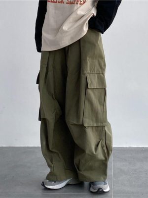 Japanese Streetwear Green Cargo Pants Women