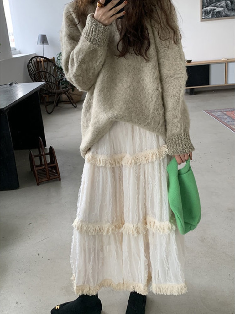Girls Korean Lace Long Skirt Women Vintage Cute High Waist Loose - Image 4