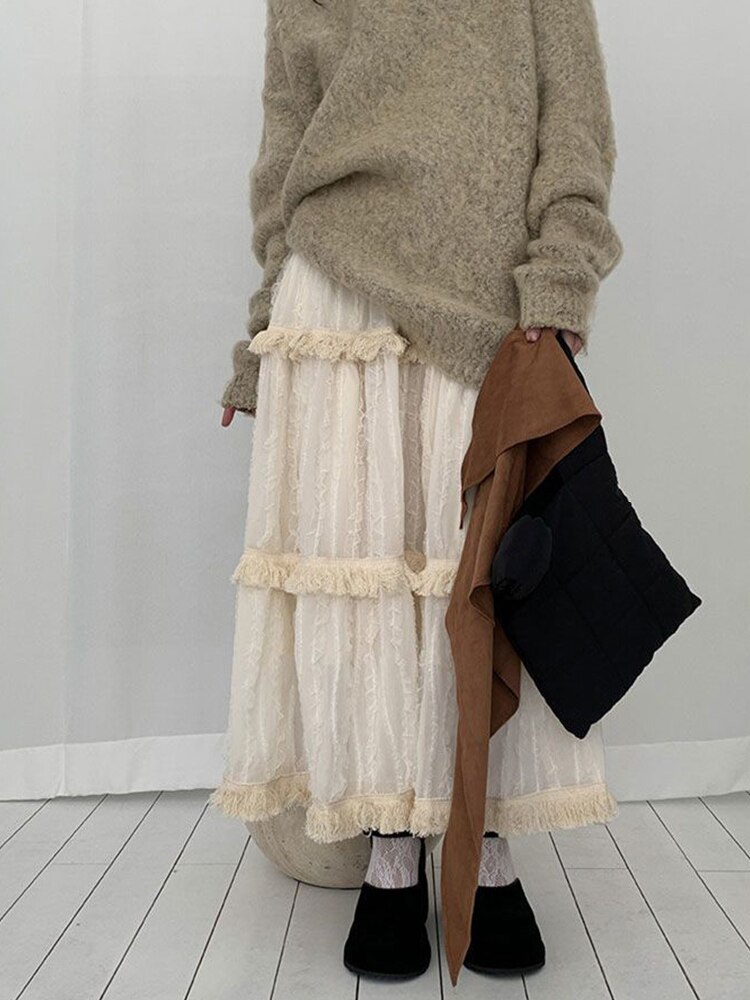 Girls Korean Lace Long Skirt Women Vintage Cute High Waist Loose - Image 6