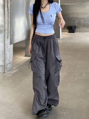 Vintage Parachute Cargo Pants Women Streetwear