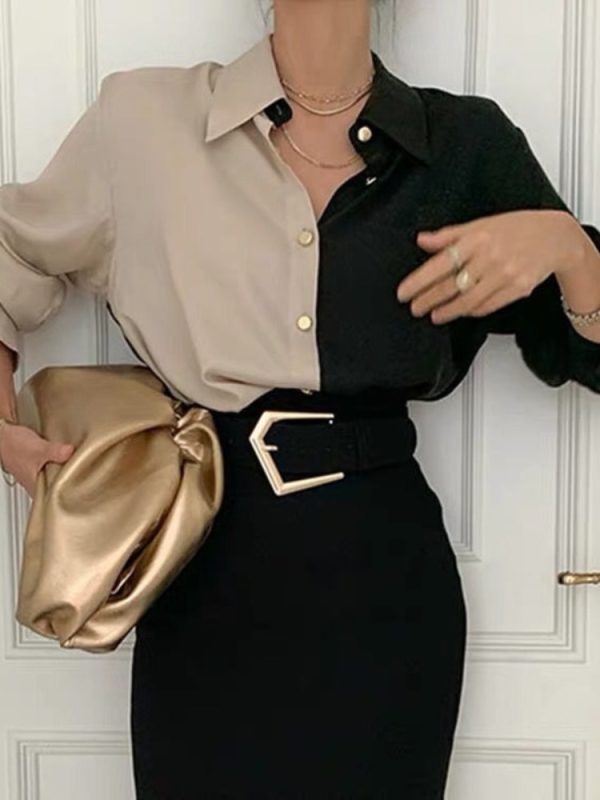 Vintage Shirt Women Elegant Office Ladies Blouses Korean Style Long Sleeve Oversize