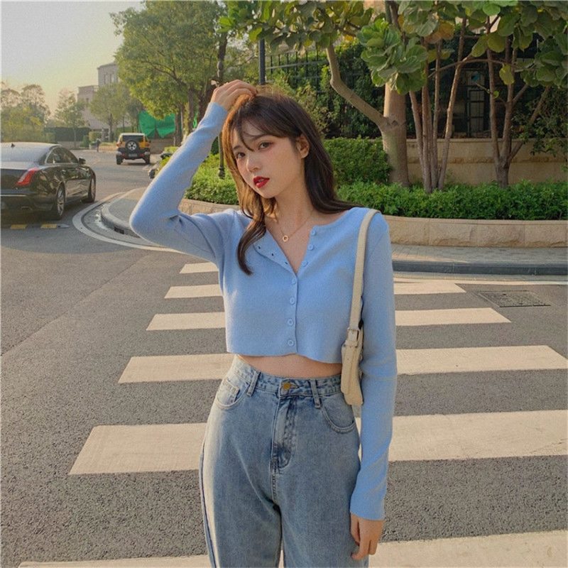 Women Korean Style O-neck Short Knitted Sweaters - Image 3