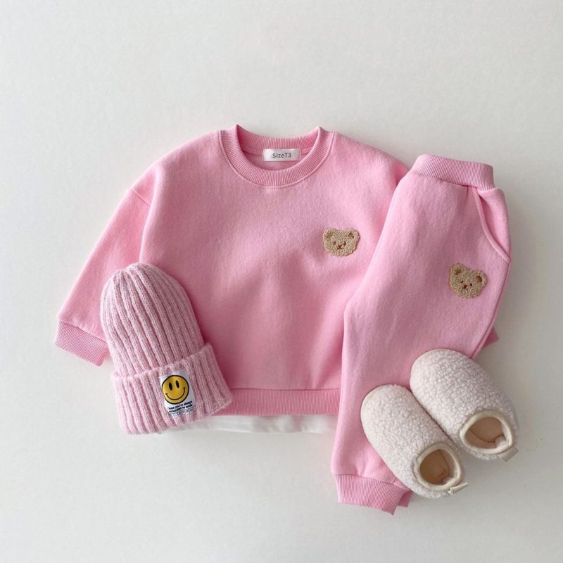 Baby Boys Winter Clothes Sets Warm Bear Velvet Sweatshirt Tops + Harem Pants 2Pcs - Image 3