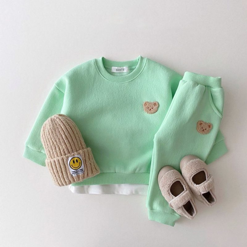 Baby Boys Winter Clothes Sets Warm Bear Velvet Sweatshirt Tops + Harem Pants 2Pcs - Image 4