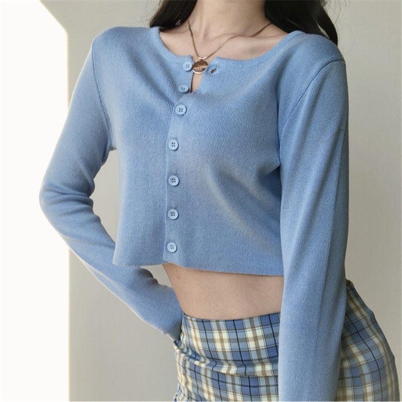 Women Korean Style O-neck Short Knitted Sweaters - Image 2