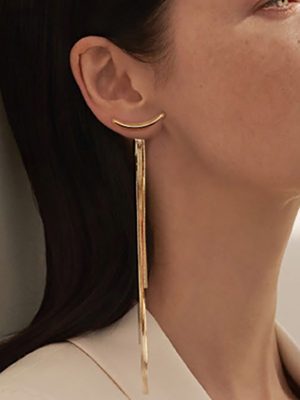 Korean Vintage Glossy Arc Bar Long Thread Tassel Drop Earrings for Women Geometric Fashion Jewelry Hanging Pendientes