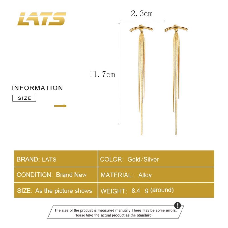 Korean Vintage Glossy Arc Bar Long Thread Tassel Drop Earrings for Women Geometric Fashion Jewelry Hanging Pendientes - Image 6