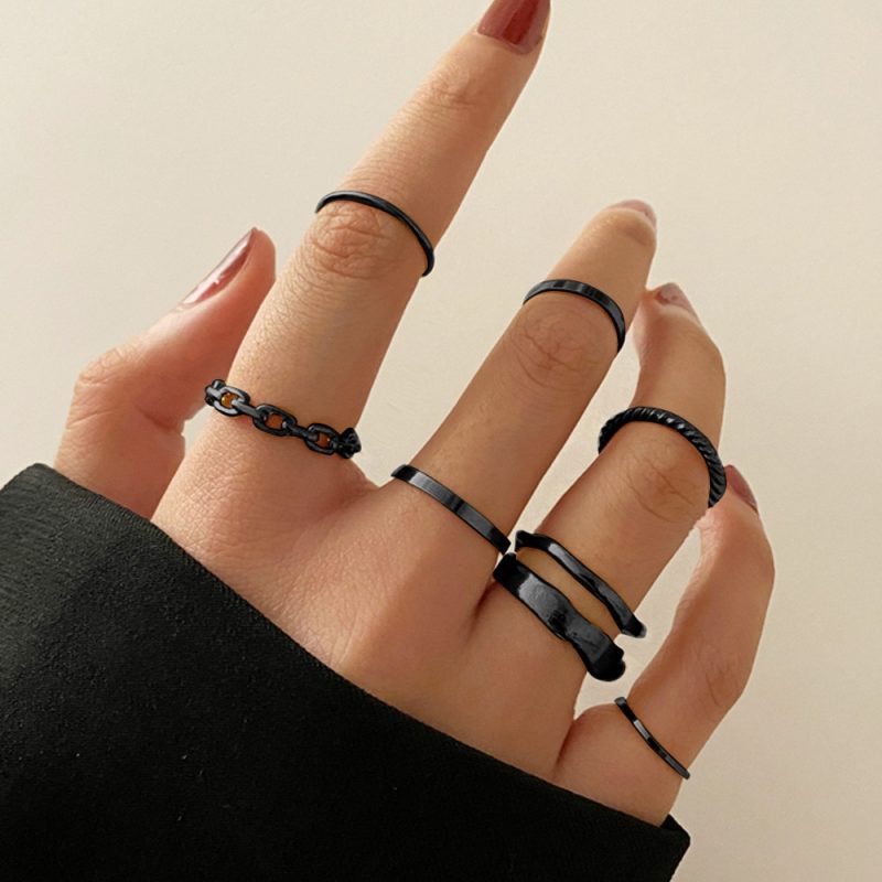 7pcs Fashion Jewelry Rings Set Hot Selling Metal Hollow Round Opening Women Finger Ring for Girl Lady Party Wedding Gifts - Image 5