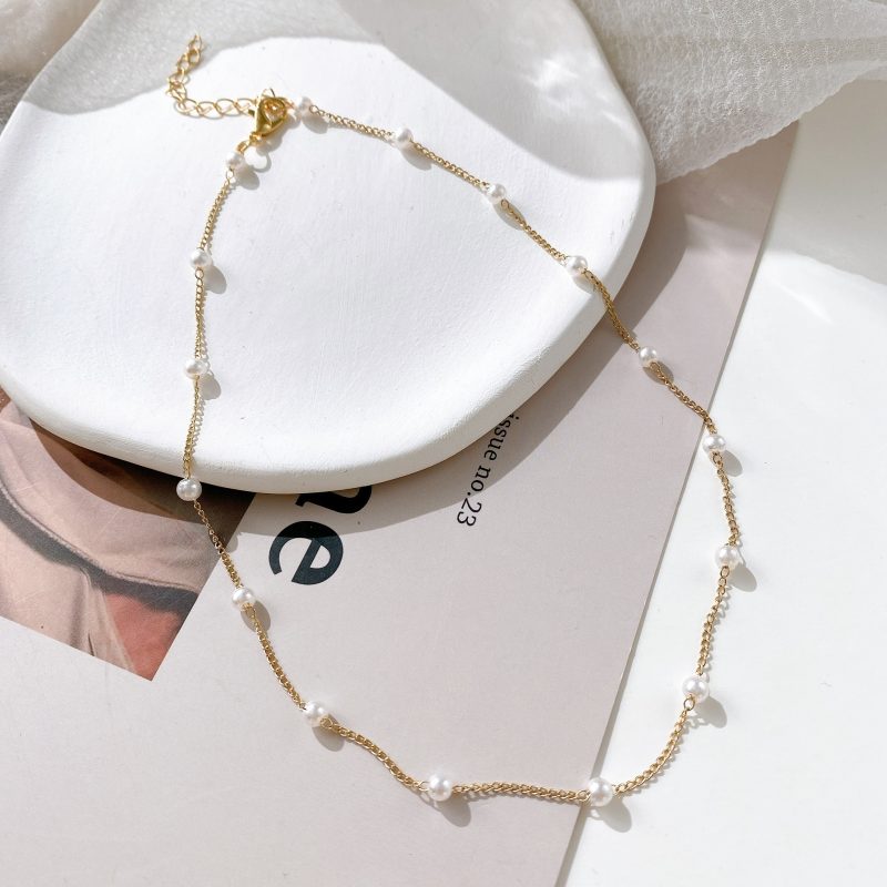 Beads Women's Neck Chain Kpop Pearl Choker Necklace Gold Color Goth Chocker Jewelry Pendant Necklaces Collar for Girl - Image 5