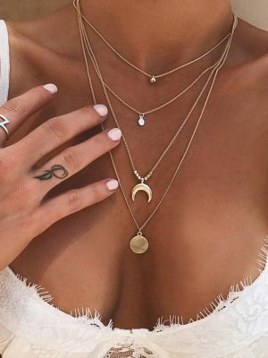 Gold color Choker Necklace for women Multilayer Long moon Tassel Pendant Chain Necklaces & Pendants chokers Fashion Jewelry