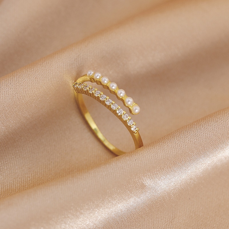 Luxury Gold Color Pearl Zircon Rings for Woman 2023 Vintage Sexy Open Ring Party Joint Ring Fashion Elegant Jewelry Gifts - Image 4