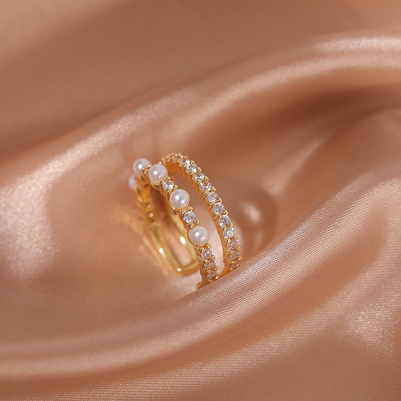 Luxury Gold Color Pearl Zircon Rings for Woman 2023 Vintage Sexy Open Ring Party Joint Ring Fashion Elegant Jewelry Gifts - Image 6