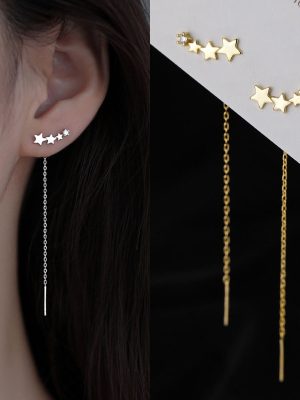 Trend Long Wire Tassel Thread Chain Climb Star Heart Beads Pendants Drop Earrings women’s Straight Hanging Earings Jewelry