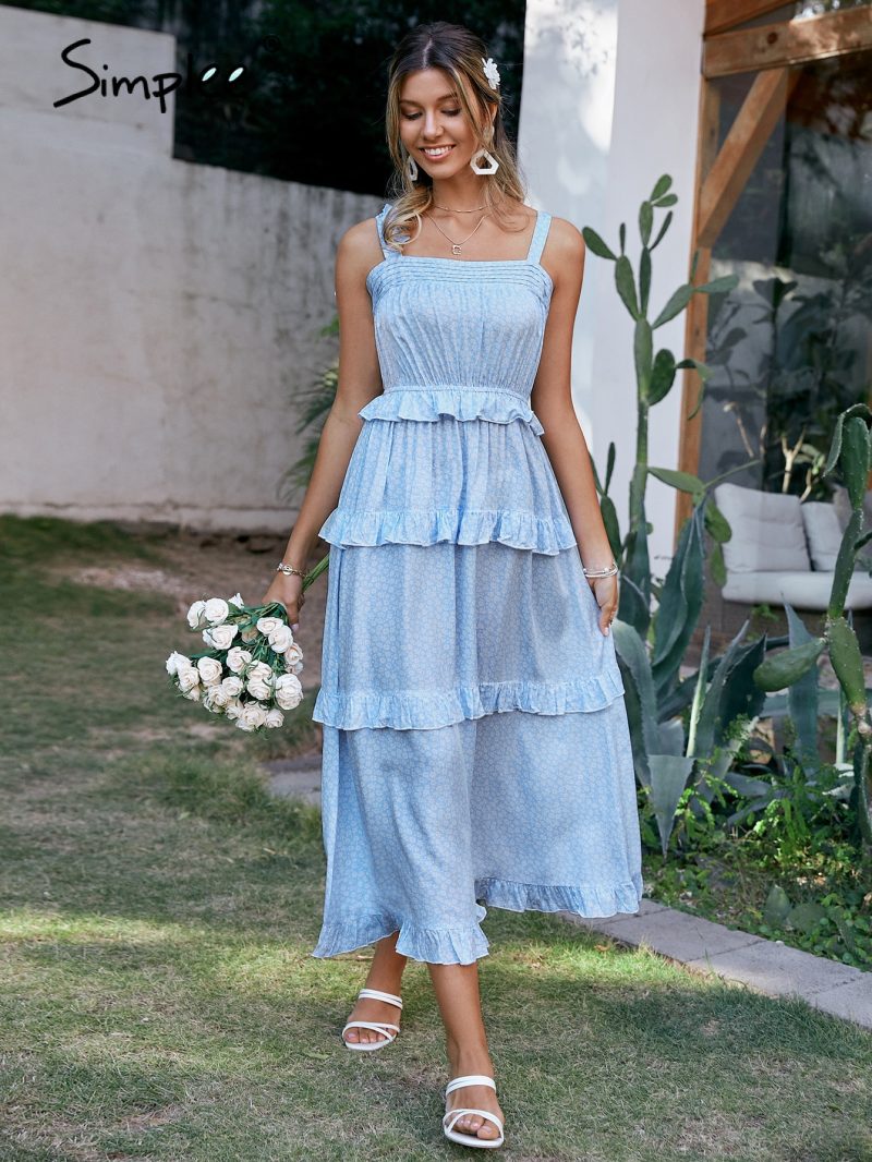Women Bohemian Strap Lace up Ruffle Floral Dress 2023 Summer Fashion Outfits Trends - Image 6
