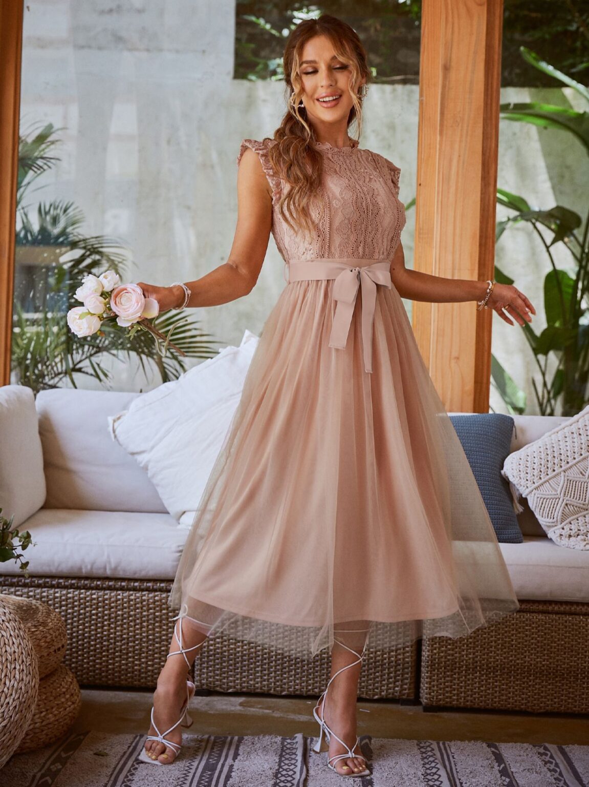 Women Elegant Tulle Lace Patchwork Party Dress - Image 2
