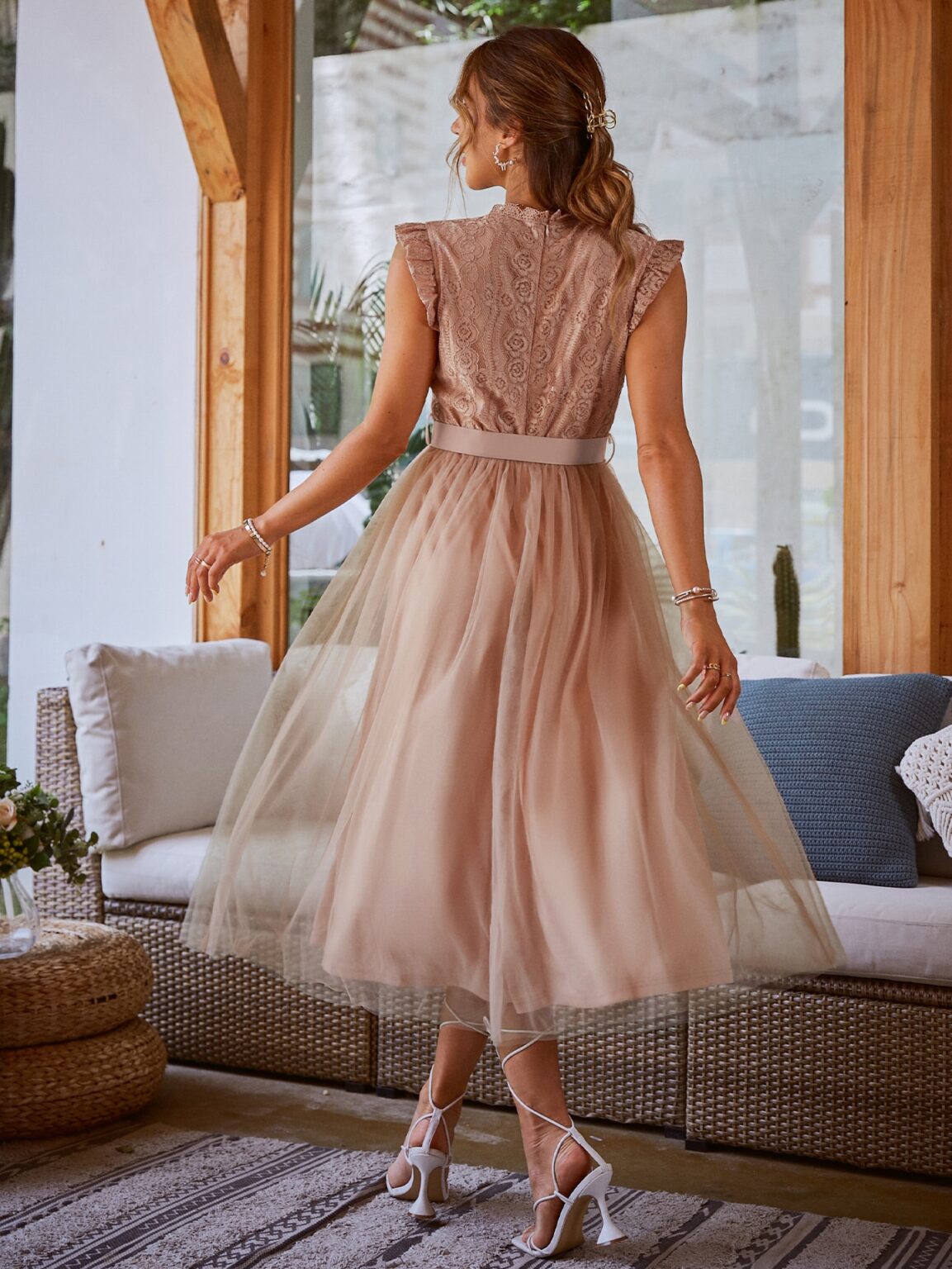 Women Elegant Tulle Lace Patchwork Party Dress - Image 3