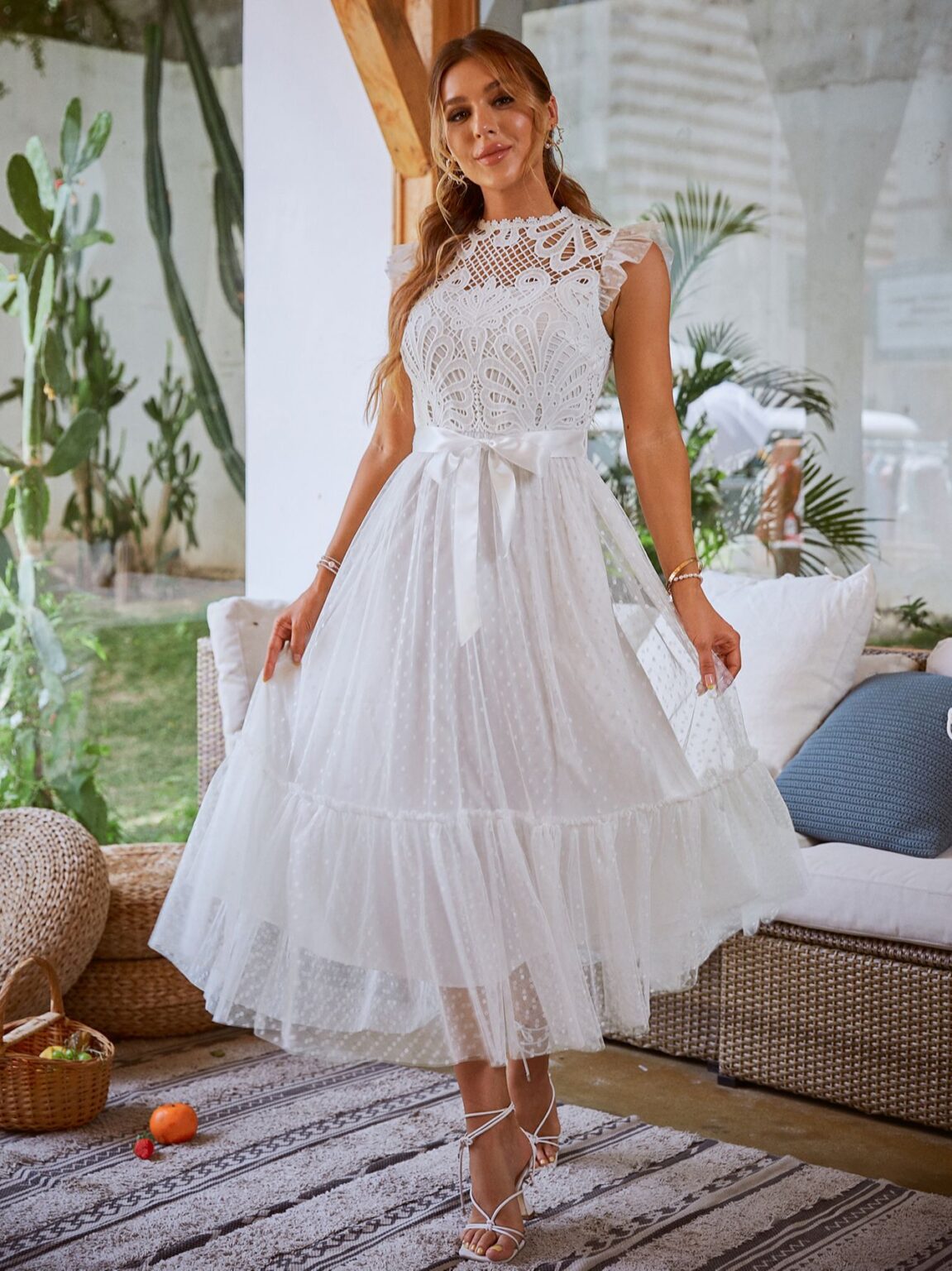 Women Elegant Tulle Lace Patchwork Party Dress - Image 4