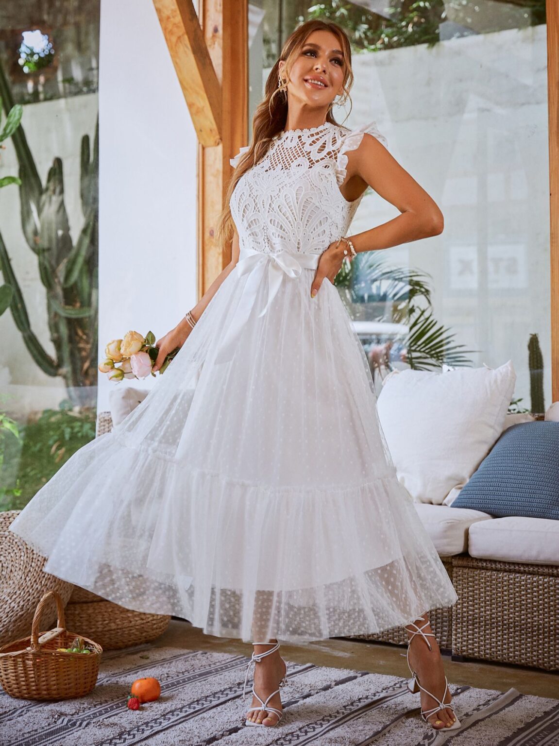 Women Elegant Tulle Lace Patchwork Party Dress - Image 5