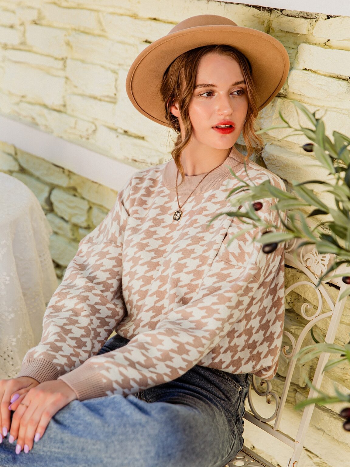 Women Geometric Khaki Knitted Sweater 2023 Summer Fashion Outfits Trends - Image 3