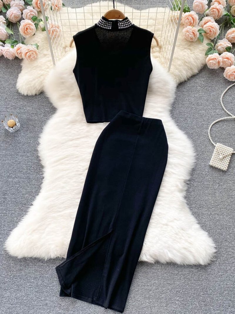 Women Sexy Sequins 2 Piece Set Elegant Halter Short Tops + Skirt 2023 Spring Summer Outfits - Image 2