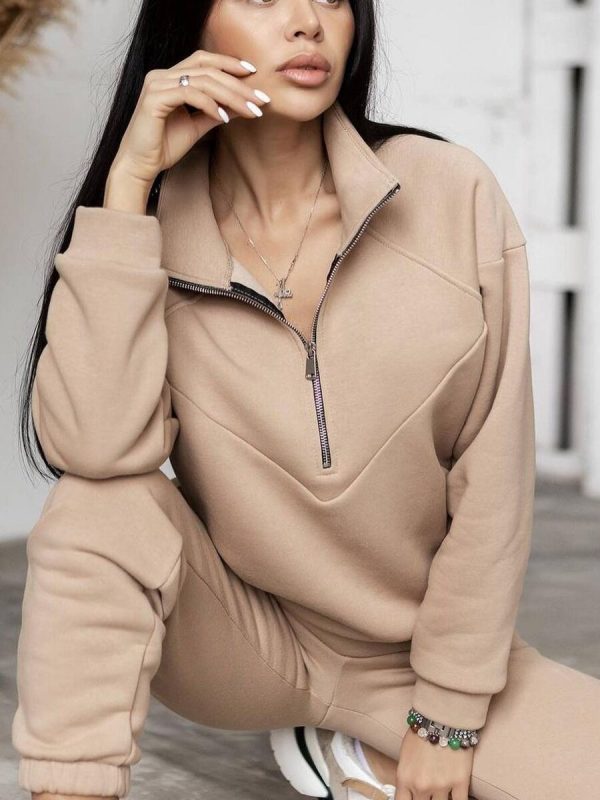 Winter Jogging Women Two Piece Set Female Zipper Coat + Casual Pants Tracksuit Autumn Jacket Fashion Contrast Sport Wear Set - Image 6