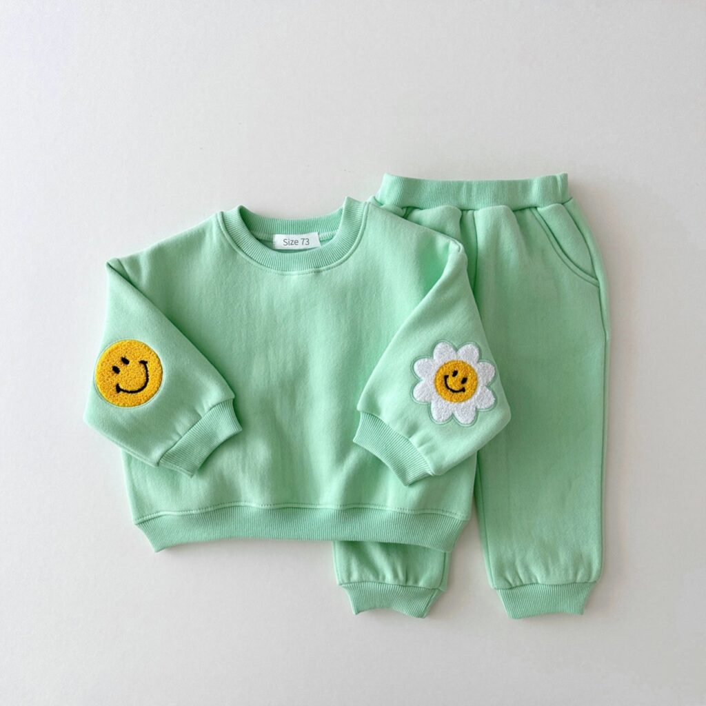 Baby Girl Boy Set Embroidery Thicken Fleece Sweatshirt + Pant - Image 5