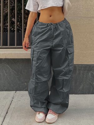 Women Oversized Drawstring Low Waist Parachute Loose Fit Sweatpants Summer Outfits