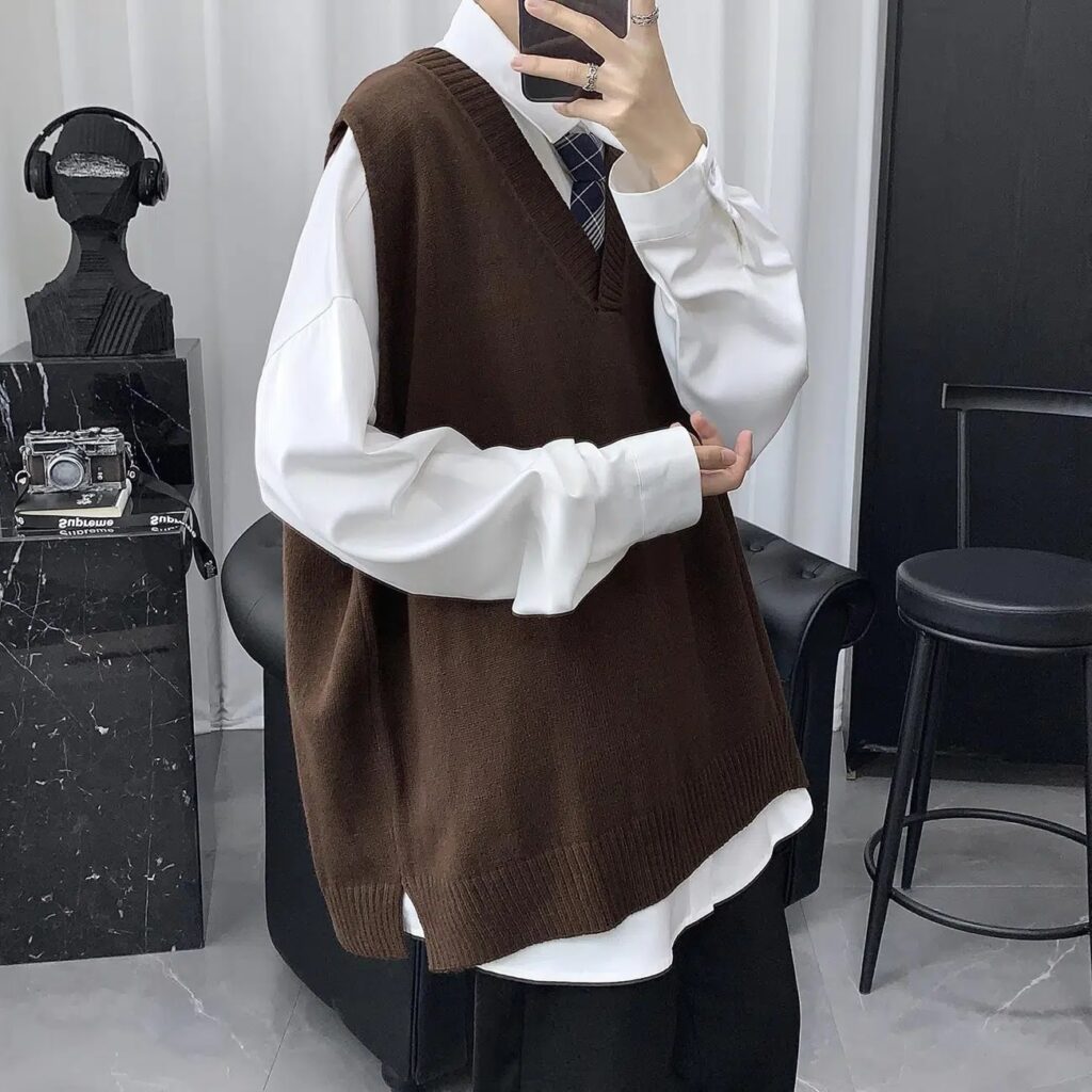 Men Pullover Tess Vest Loose Knitted Top Student Sweater - Image 2