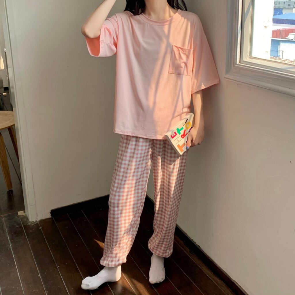 Women Lovely Plaid Sleeve Sleepwear Soft Pajamas 2023 Spring Fashion Outfits - Image 4