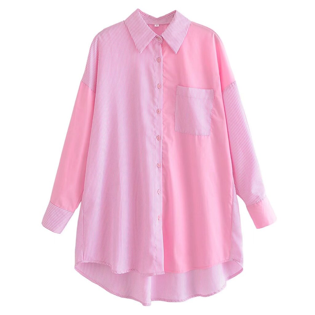 Pink Plaid Stitching Shirt - Image 2
