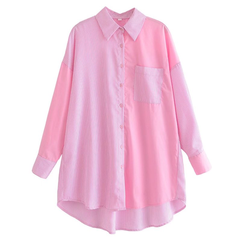 Pink Plaid Stitching Shirt - Image 2