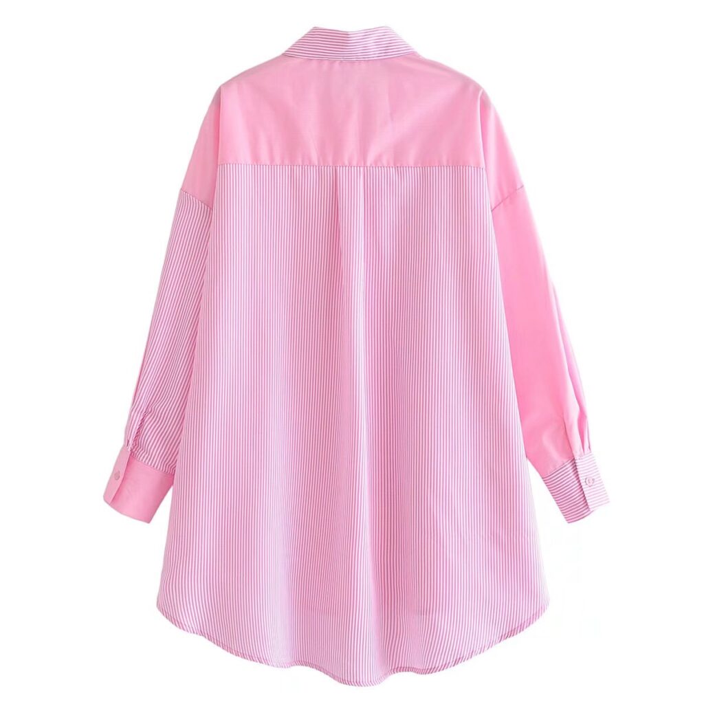 Pink Plaid Stitching Shirt - Image 3