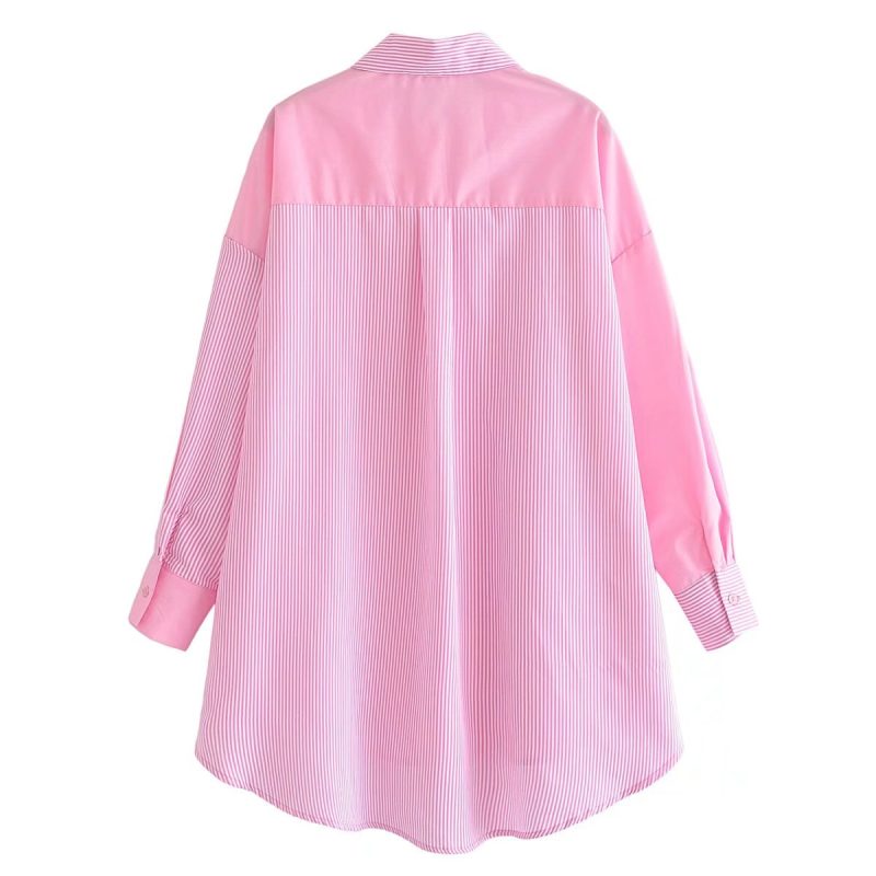 Pink Plaid Stitching Shirt - Image 3