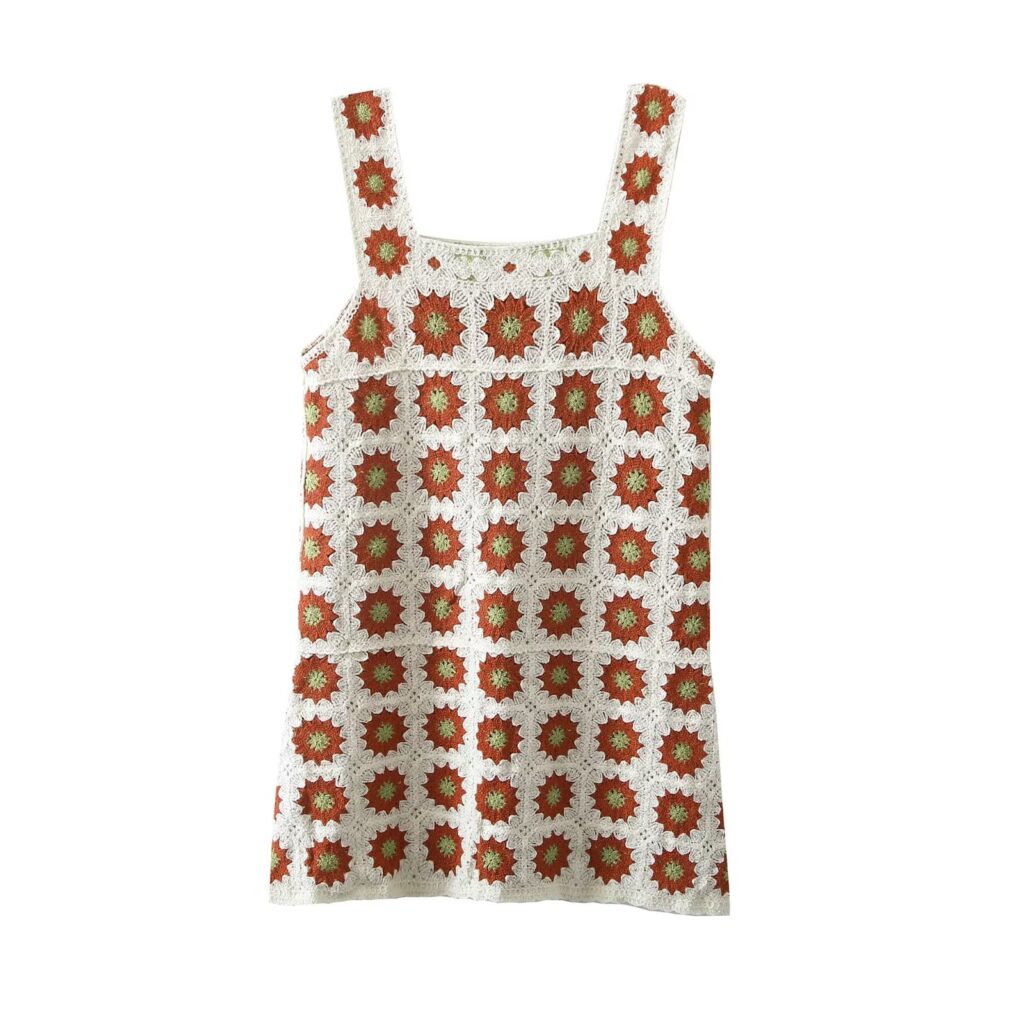 Autumn Elegant Square Collar Sleeveless Printed Pullover Sling Knitted Dress Women - Image 2
