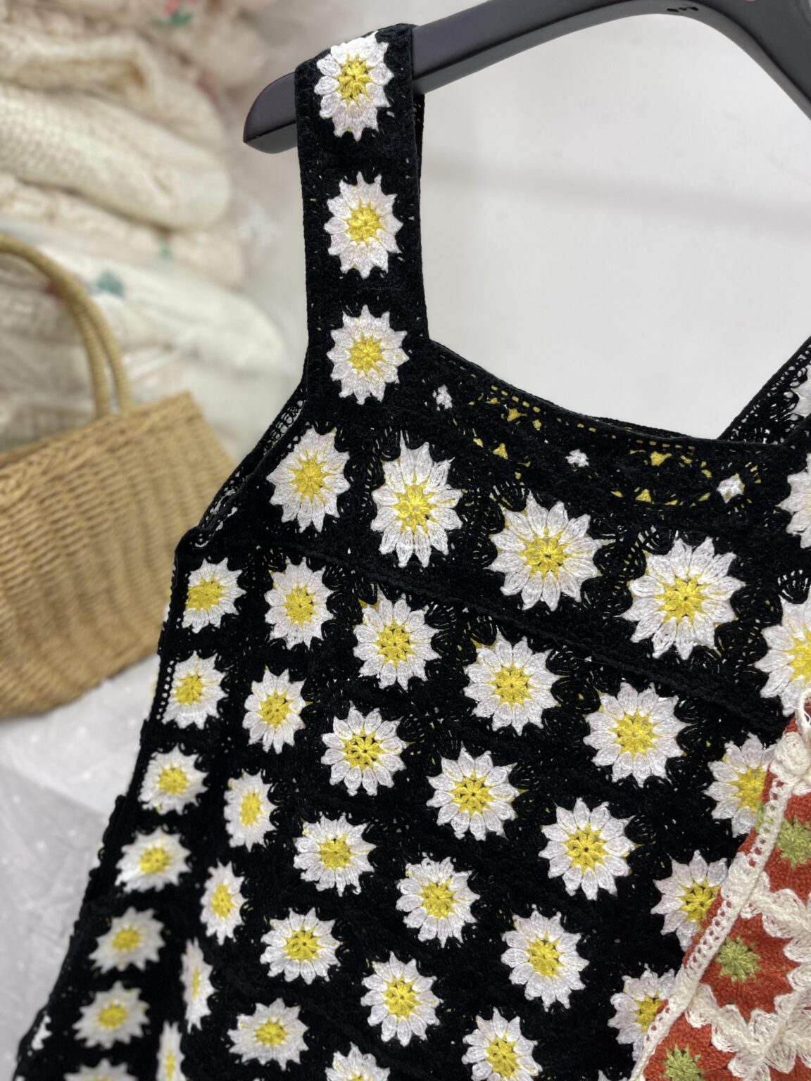 Autumn Elegant Square Collar Sleeveless Printed Pullover Sling Knitted Dress Women - Image 8