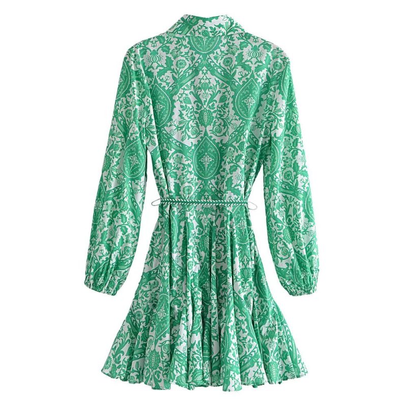 Spring Women Clothing Floral Print Mini Lace-up Loose Dress - Image 3