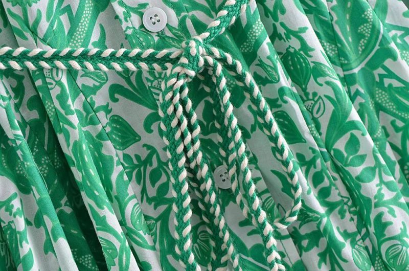 Spring Women Clothing Floral Print Mini Lace-up Loose Dress - Image 6