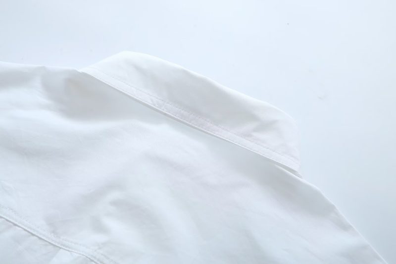 Collared Pocket Mult Color Autumn Bell Sleeve Pullover Office Blue Solid Color All Matching Clothes - Image 4