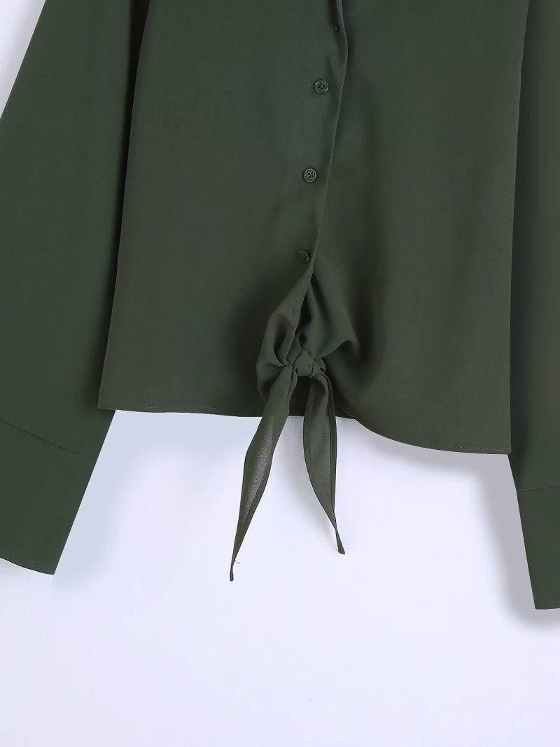 Fall Women Clothing Cotton Linen Bow Tie Shirt Long Sleeve Top - Image 7