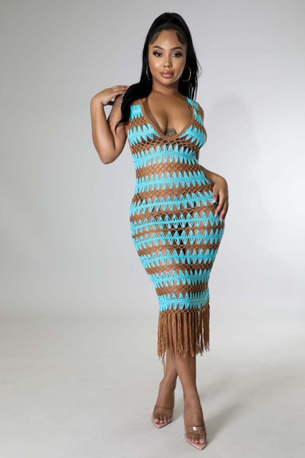 E Commerce Women Clothing Sexy Tassel Wave Crochet Woven Women Dress