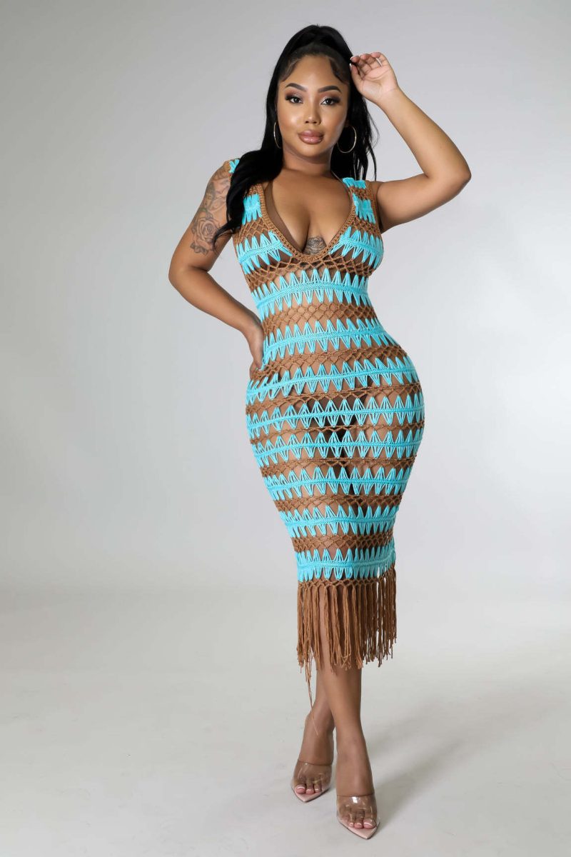 E Commerce Women Clothing Sexy Tassel Wave Crochet Woven Women Dress - Image 4