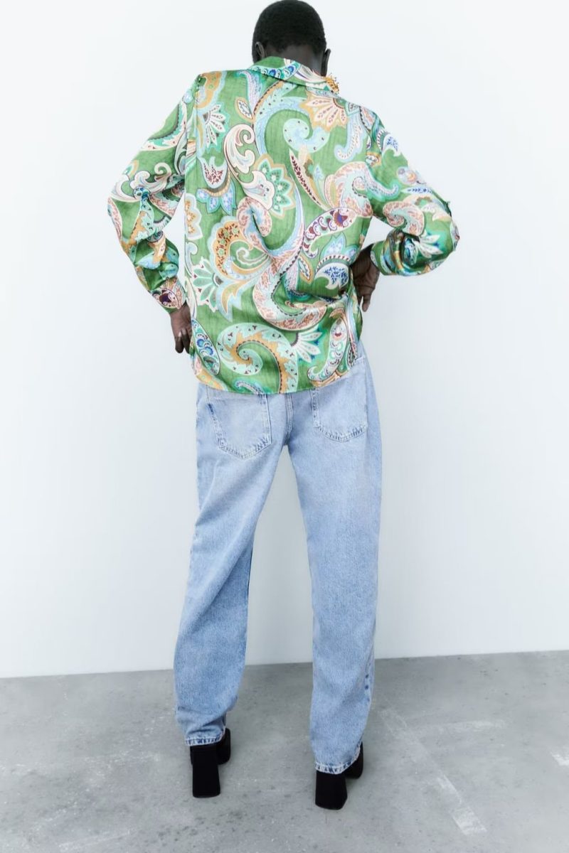 Early Spring Graceful Fashionable Printed Silk Satin Textured Long Sleeve Shirt - Image 2